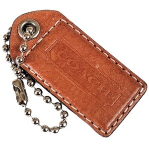 👜 3" XL Vintage Coach British Tan Leather Hangtag Bag Fob Purse Charm Keychain